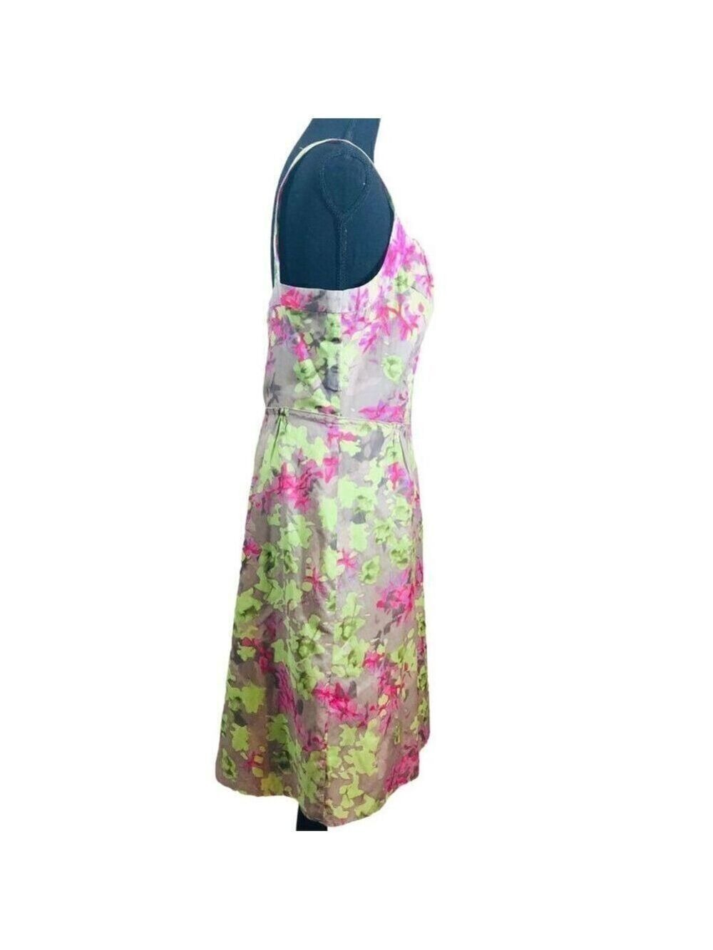 Banana Republic Green Pink Floral Silk Blend Sleeveless Dress Size 14 - Picture 3 of 8